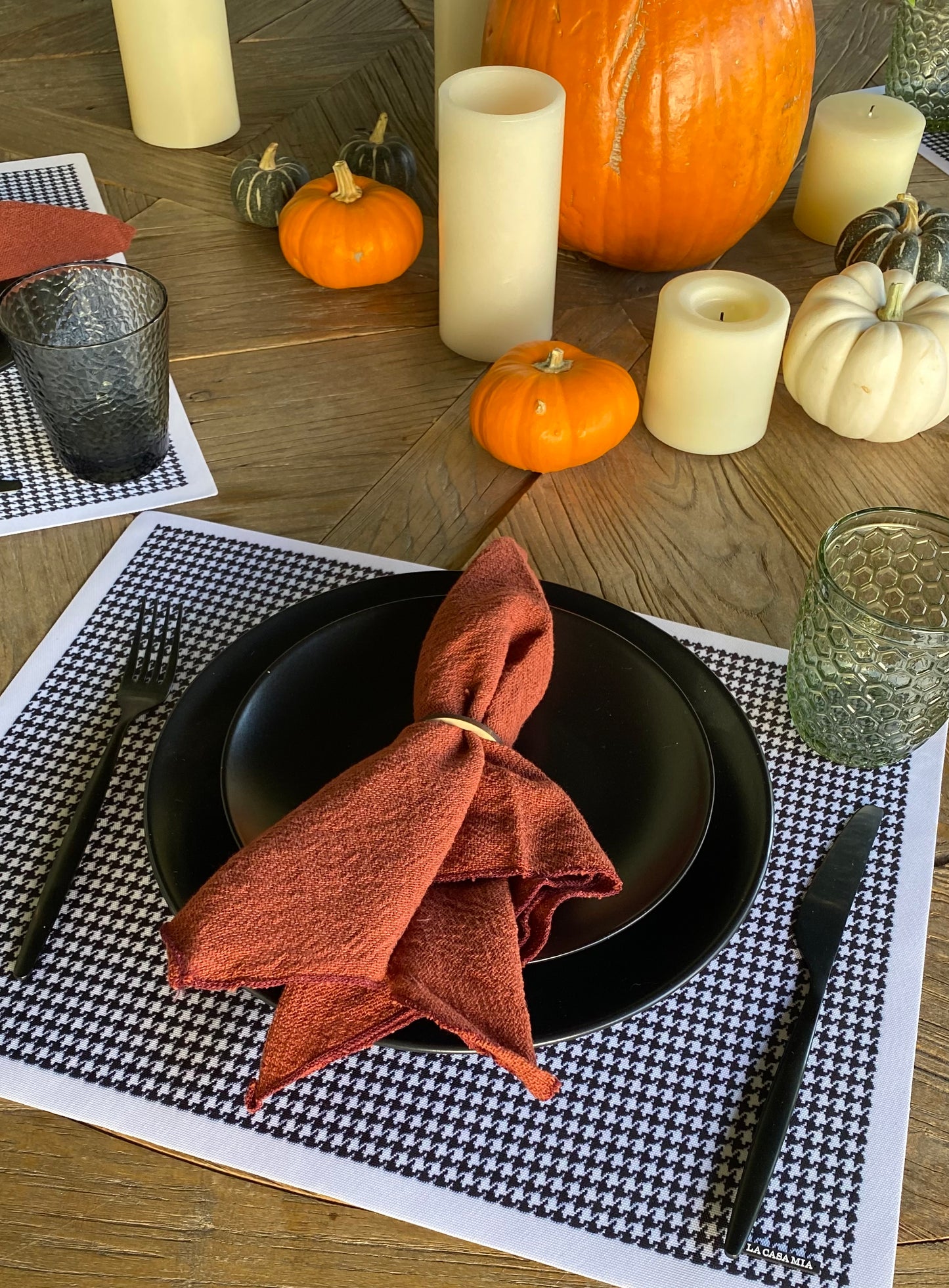 Individual de uso diario “pata de gallo en negro con marco blanco”